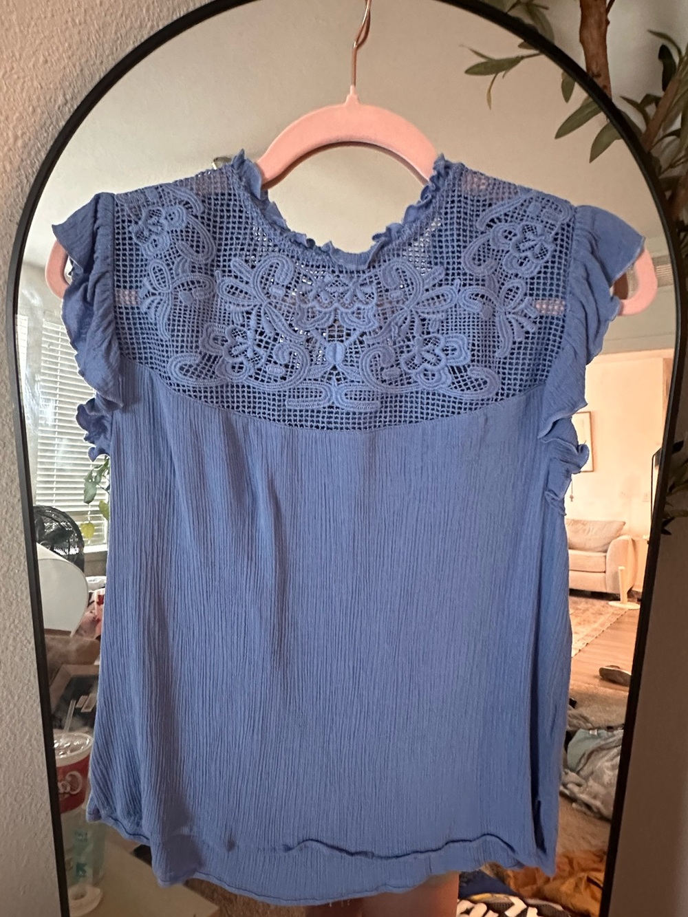 Democracy Blue Crochet Yoke Sleeveless Top